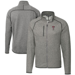 Men's Cutter & Buck  Heather Gray Texas Tech Red Raiders Alumni Logo Mainsail Sweater-Knit Full-Zip Jacket