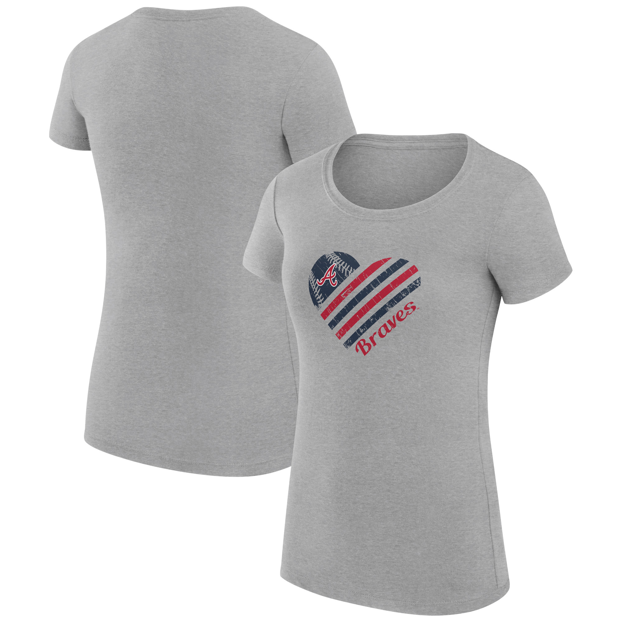 Women's G-III 4Her by Carl Banks Heather Gray Atlanta Braves Heart Graphic Fitted T-Shirt