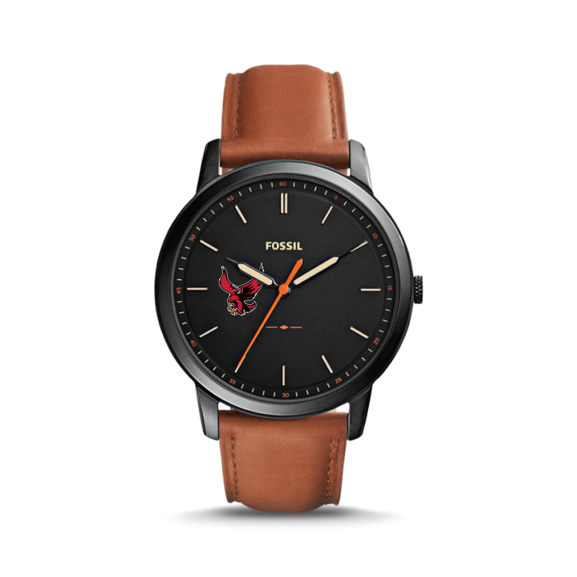 Men's Fossil Black/Brown Roberts Wesleyan Redhawks Minimalist Slim Light Brown Leather Watch