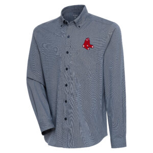 Men's Antigua  Navy/White Boston Red Sox Compression Long Sleeve Button-Down Shirt