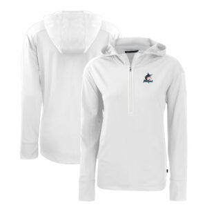 Women's Cutter & Buck  White Miami Marlins Daybreak Eco Recycled Half-Zip Hoodie