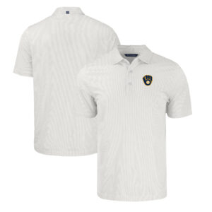 Men's Cutter & Buck Gray/White Milwaukee Brewers Pike Eco Symmetry Print Stretch Recycled Polo