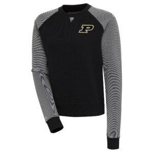 Women's Antigua  Black/White Purdue Boilermakers Flier Bunker Tri-Blend Pullover Sweatshirt