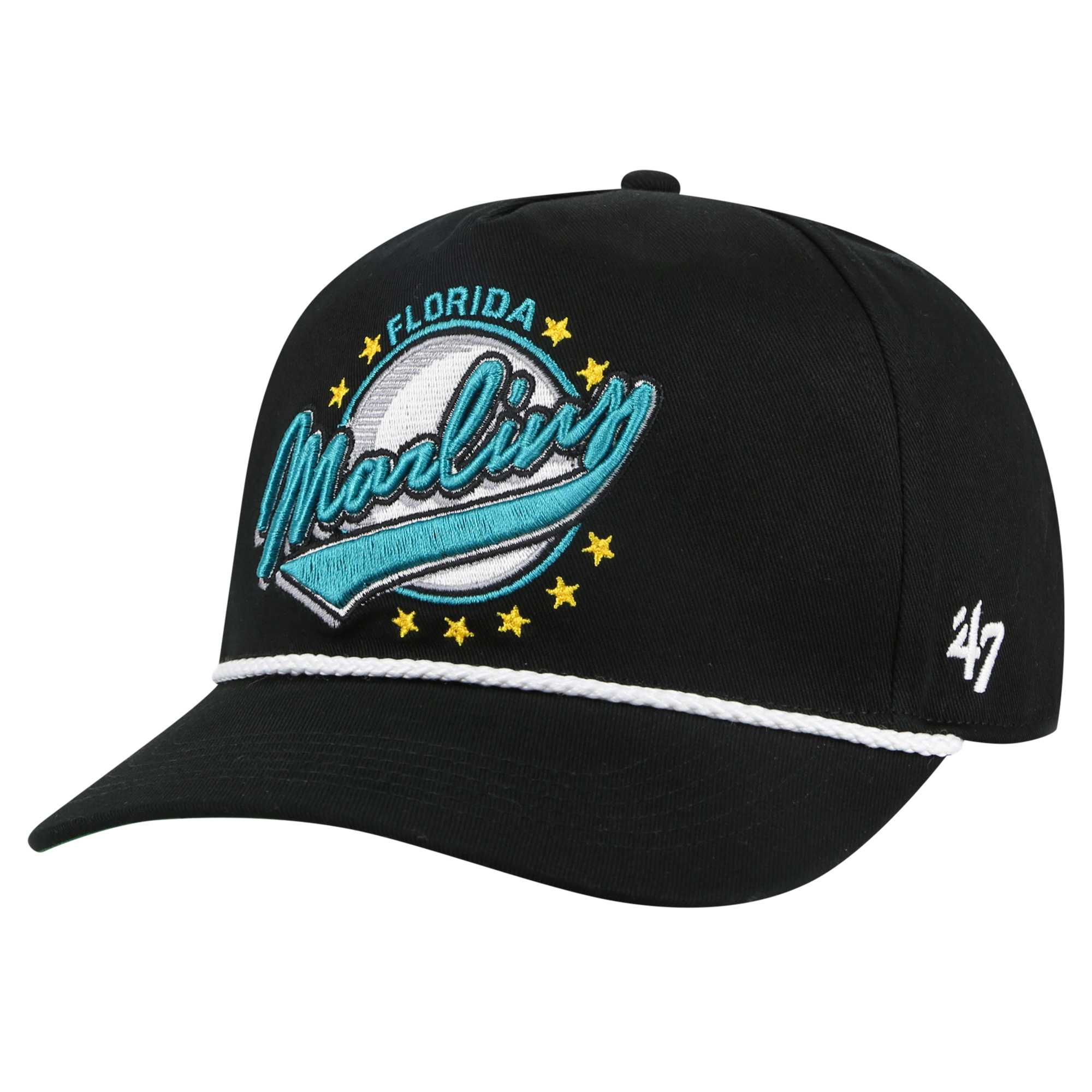 Men's '47 Black Florida Marlins Cooperstown Collection Wax Pack Premier Hitch Adjustable Hat - Image 2