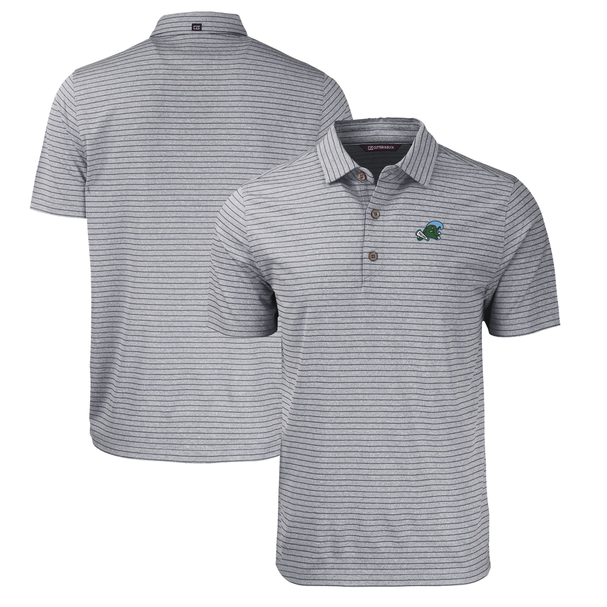 Men's Cutter & Buck Heather Black Tulane Green Wave Big & Tall Forge Eco Heather Stripe Stretch Recycled Polo - Image 5