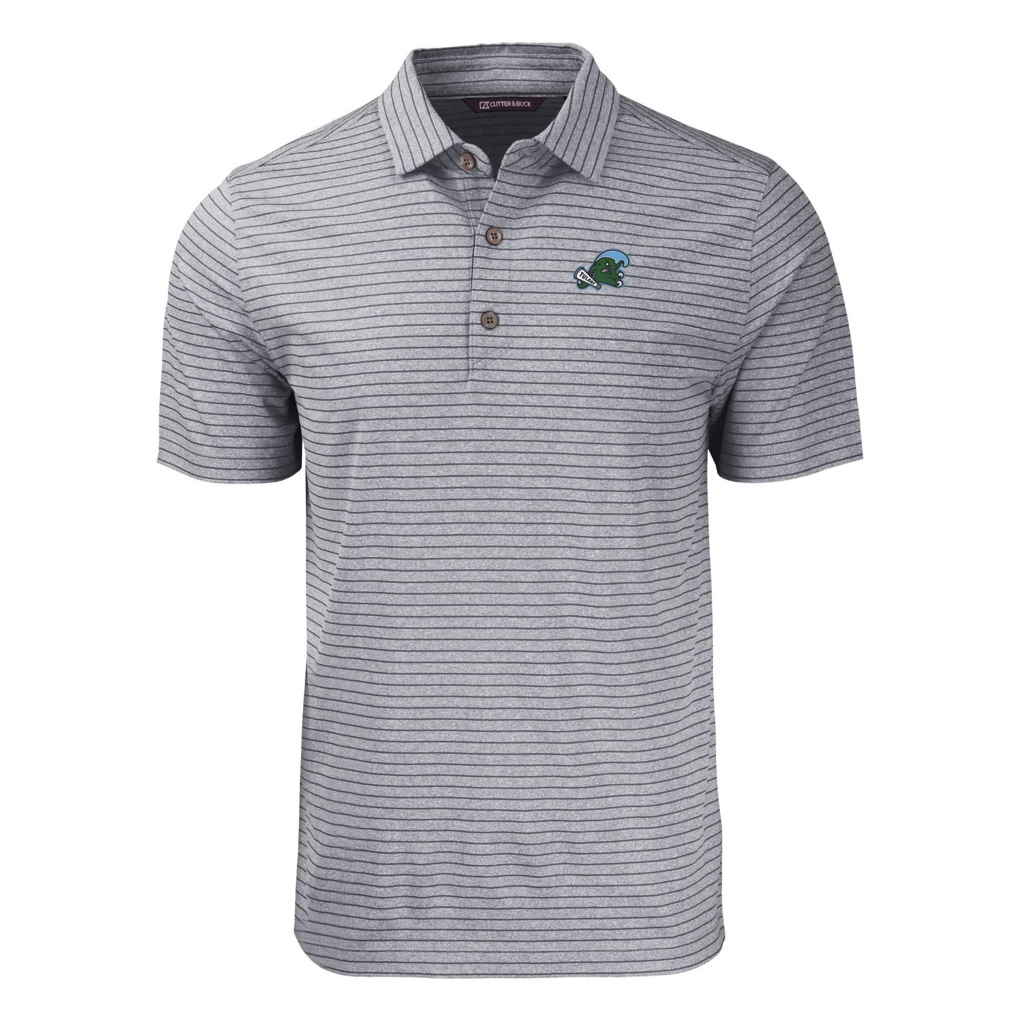 Men's Cutter & Buck Heather Black Tulane Green Wave Big & Tall Forge Eco Heather Stripe Stretch Recycled Polo - Image 3