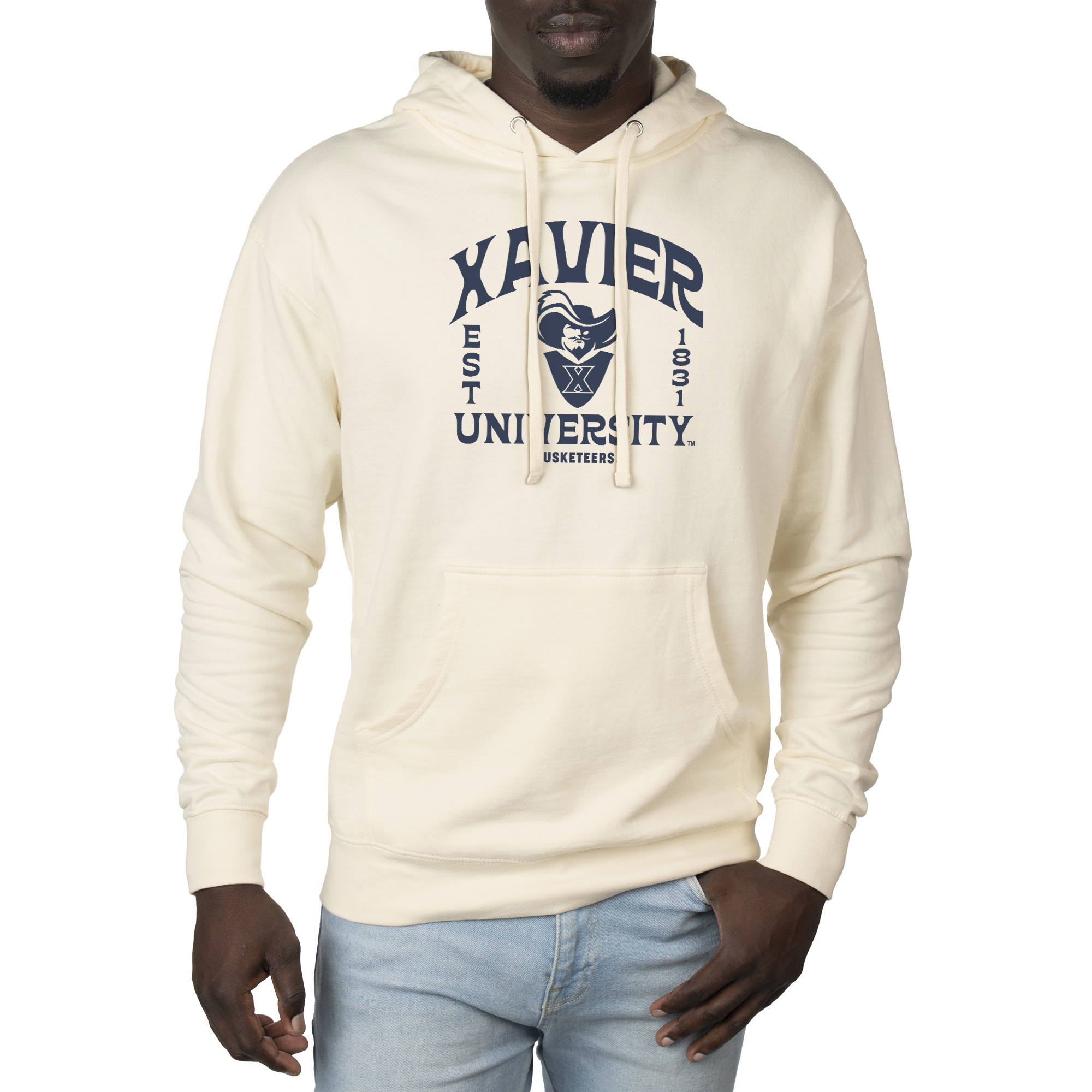 Men's Uscape Apparel Cream Xavier Musketeers Standard Pullover Hoodie