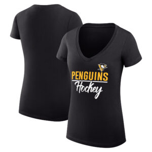 Women's G-III 4Her by Carl Banks Black Pittsburgh Penguins Graphic Fitted V-Neck T-Shirt