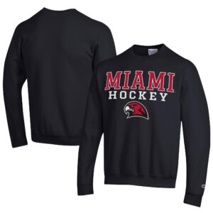 Men's Champion  Black Miami University RedHawks Stacked Logo Hockey Eco Powerblend Pullover Sweatshirt