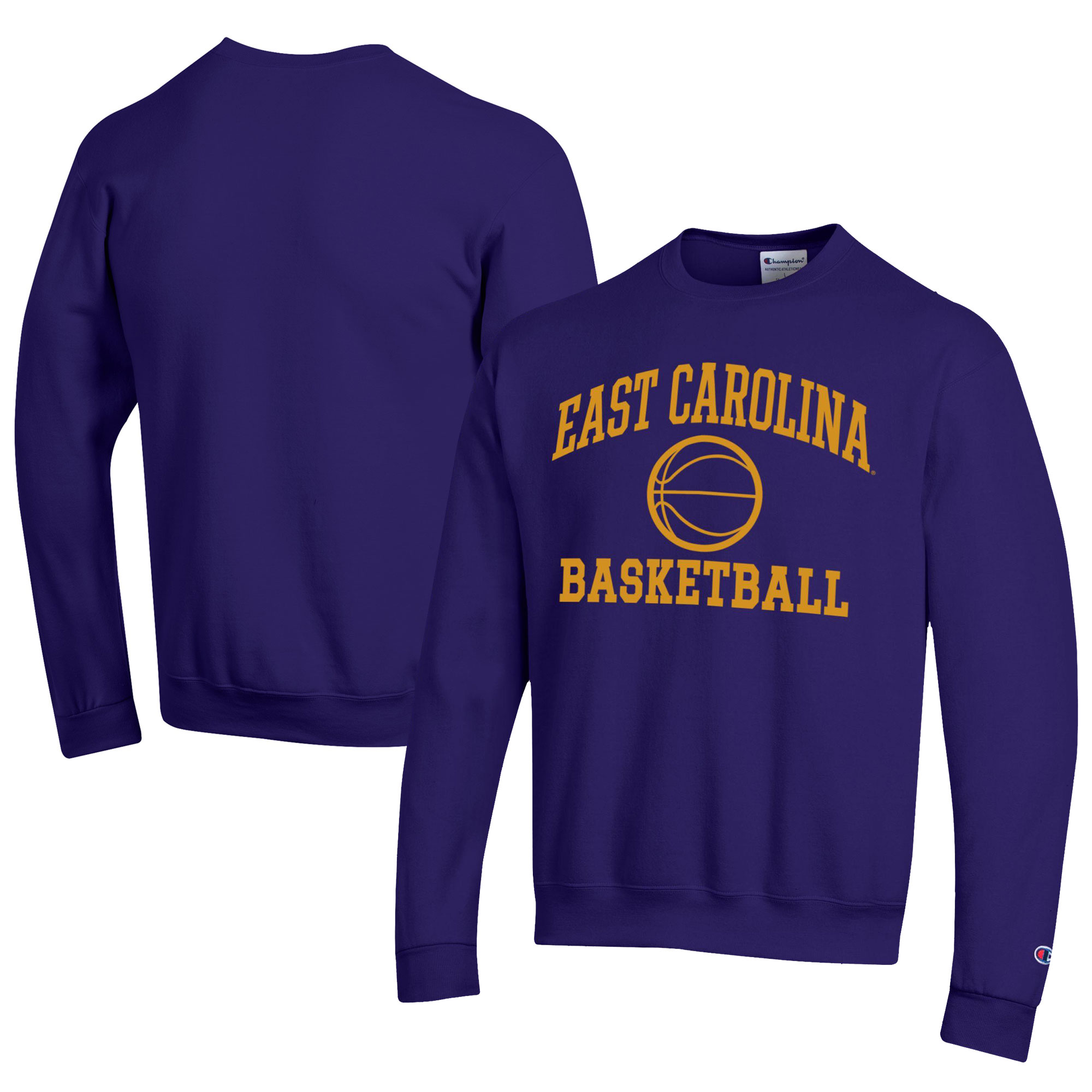 Men's Champion Purple ECU Pirates Icon Logo Basketball Eco Powerblend Pullover Sweatshirt