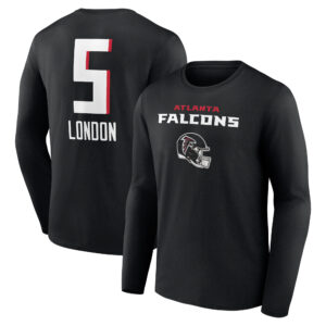 Men's Drake London Black Atlanta Falcons Team Wordmark Player Name & Number Long Sleeve T-Shirt