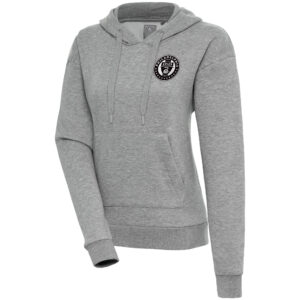 Women's Antigua  Heather Gray Philadelphia Union Brushed Metallic Victory Pullover Hoodie