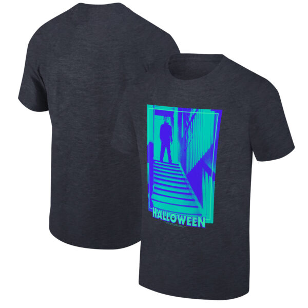 Men's Ripple Junction Michael Myers Heather Charcoal/Turquoise Halloween Staircase Graphic T-Shirt