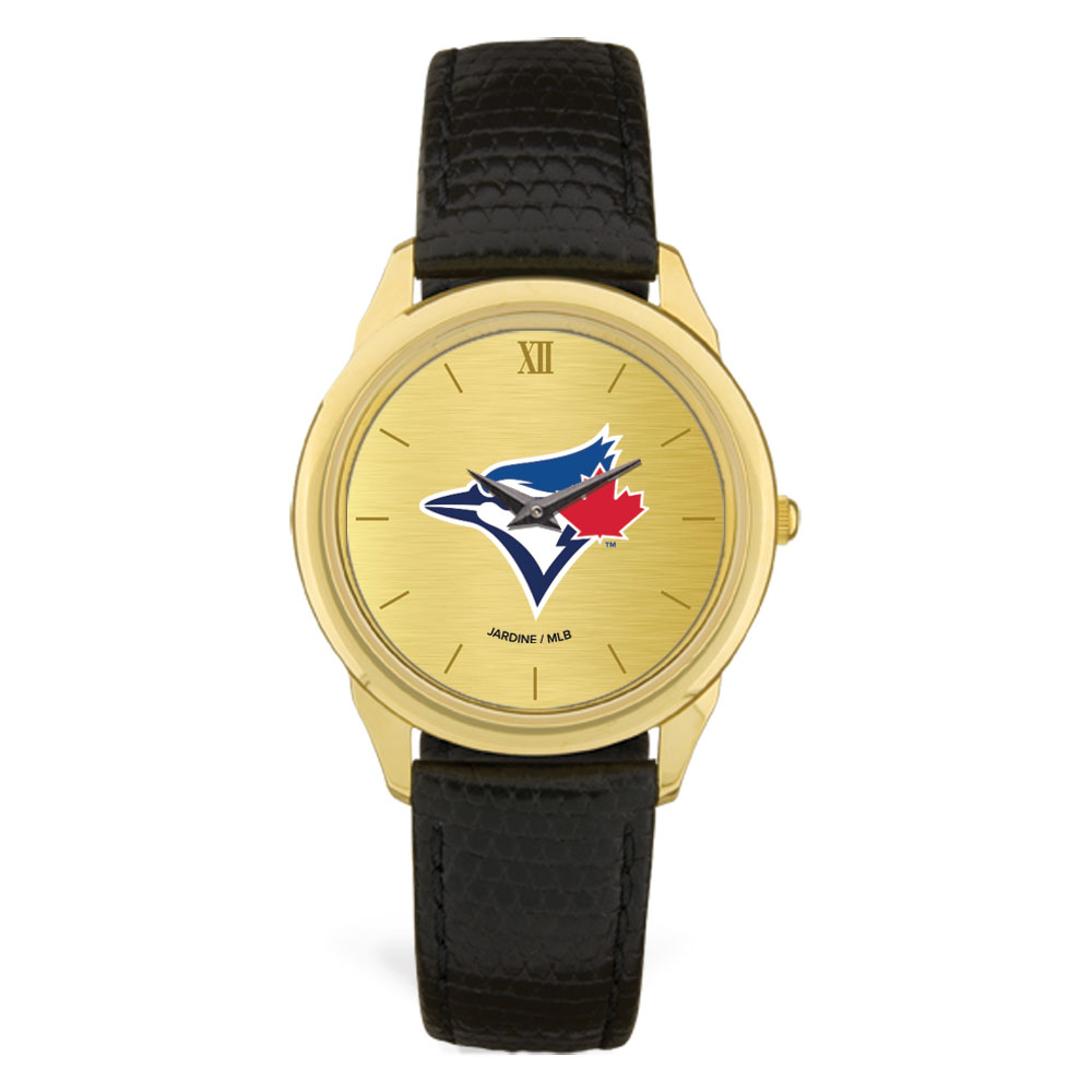 Men's Black Toronto Blue Jays Gold Dial Leather Wristwatch