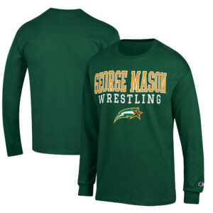 Men's Champion Green George Mason Patriots Wrestling Stacked Logo Long Sleeve T-Shirt
