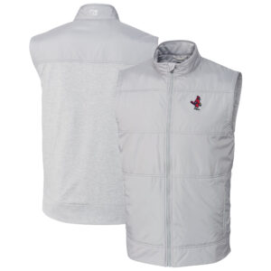 Men's Cutter & Buck  Gray Memphis Redbirds Stealth Hybrid Quilted Full-Zip Windbreaker Vest
