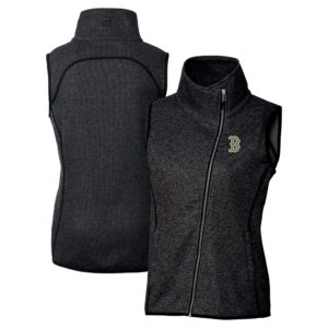 Women's Cutter & Buck  Heather Charcoal Boston Red Sox City Connect Mainsail Sweater Knit Asymmetrical Vest
