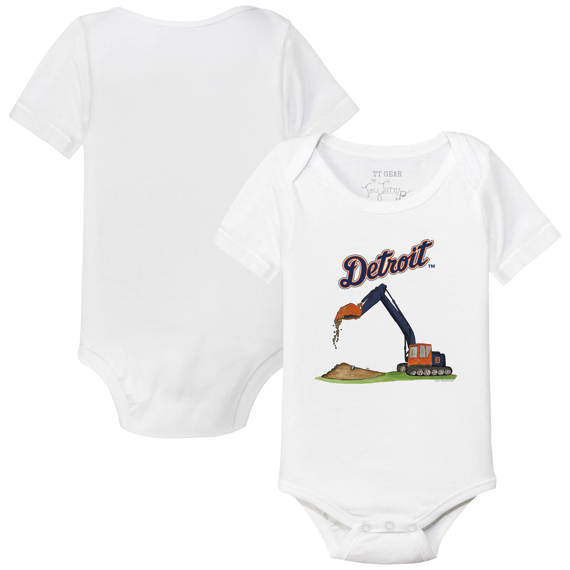 Infant Tiny Turnip White Detroit Tigers Excavator Bodysuit
