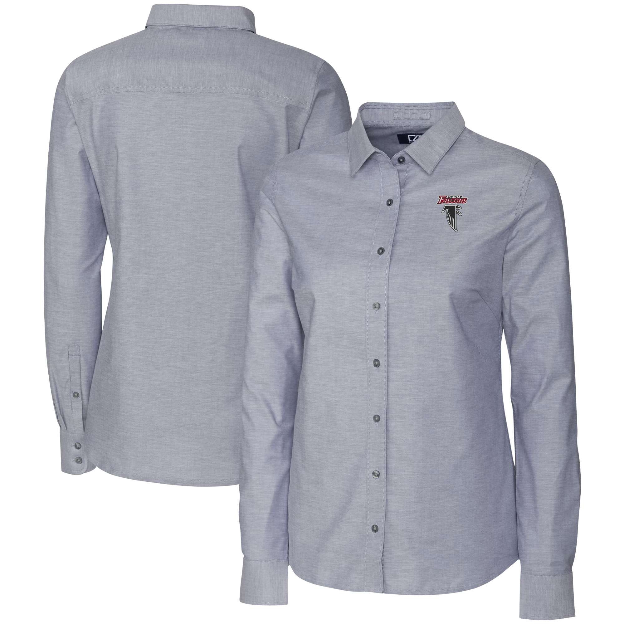 Women's Cutter & Buck Charcoal Atlanta Falcons Throwback Logo Stretch Oxford Long Sleeve Button-Up Dress Shirt - Image 2
