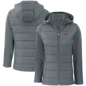 Women's Cutter & Buck Gray Tampa Bay Buccaneers Evoke PrimaLoft Hybrid Eco Softshell Recycled Full-Zip Hooded Jacket