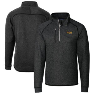 Men's Cutter & Buck Heather Charcoal Pittsburgh Pirates City Connect Mainsail Sweater-Knit Half-Zip Pullover Jacket