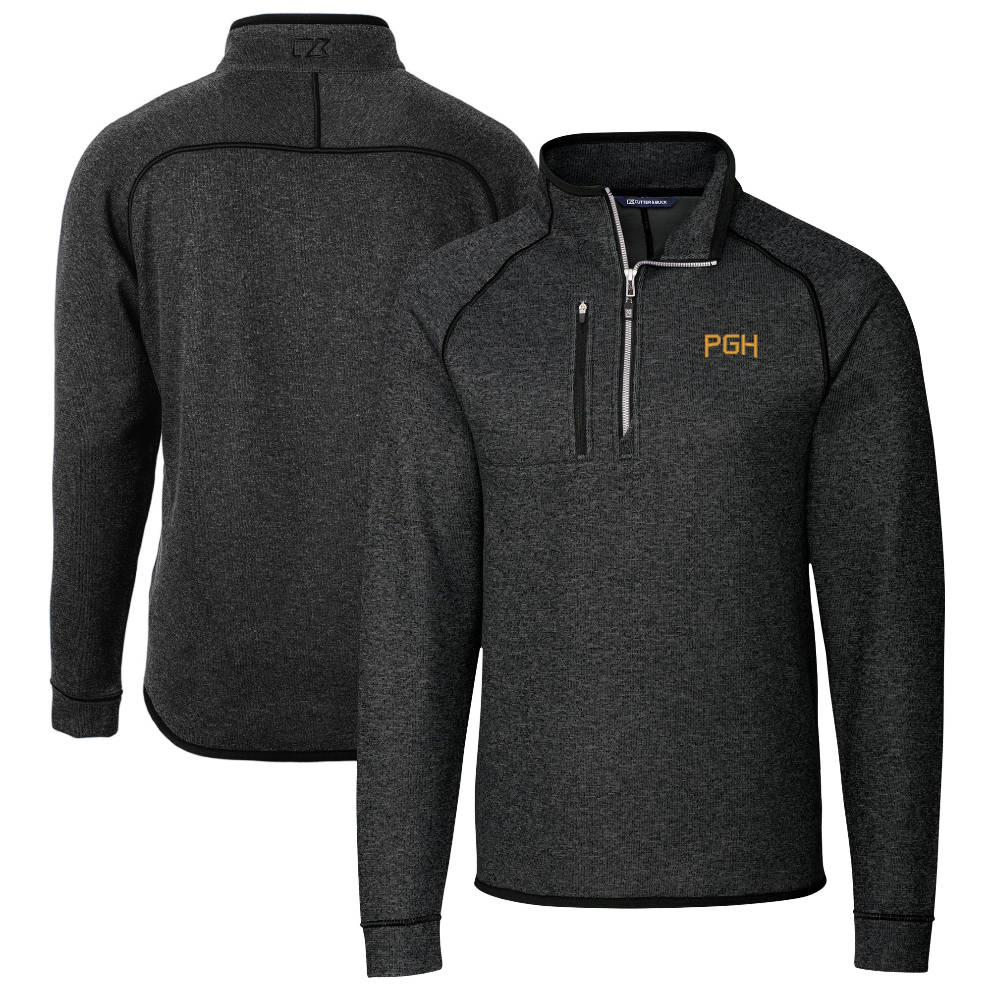 Men's Cutter & Buck Heather Charcoal Pittsburgh Pirates City Connect Mainsail Sweater-Knit Half-Zip Pullover Jacket