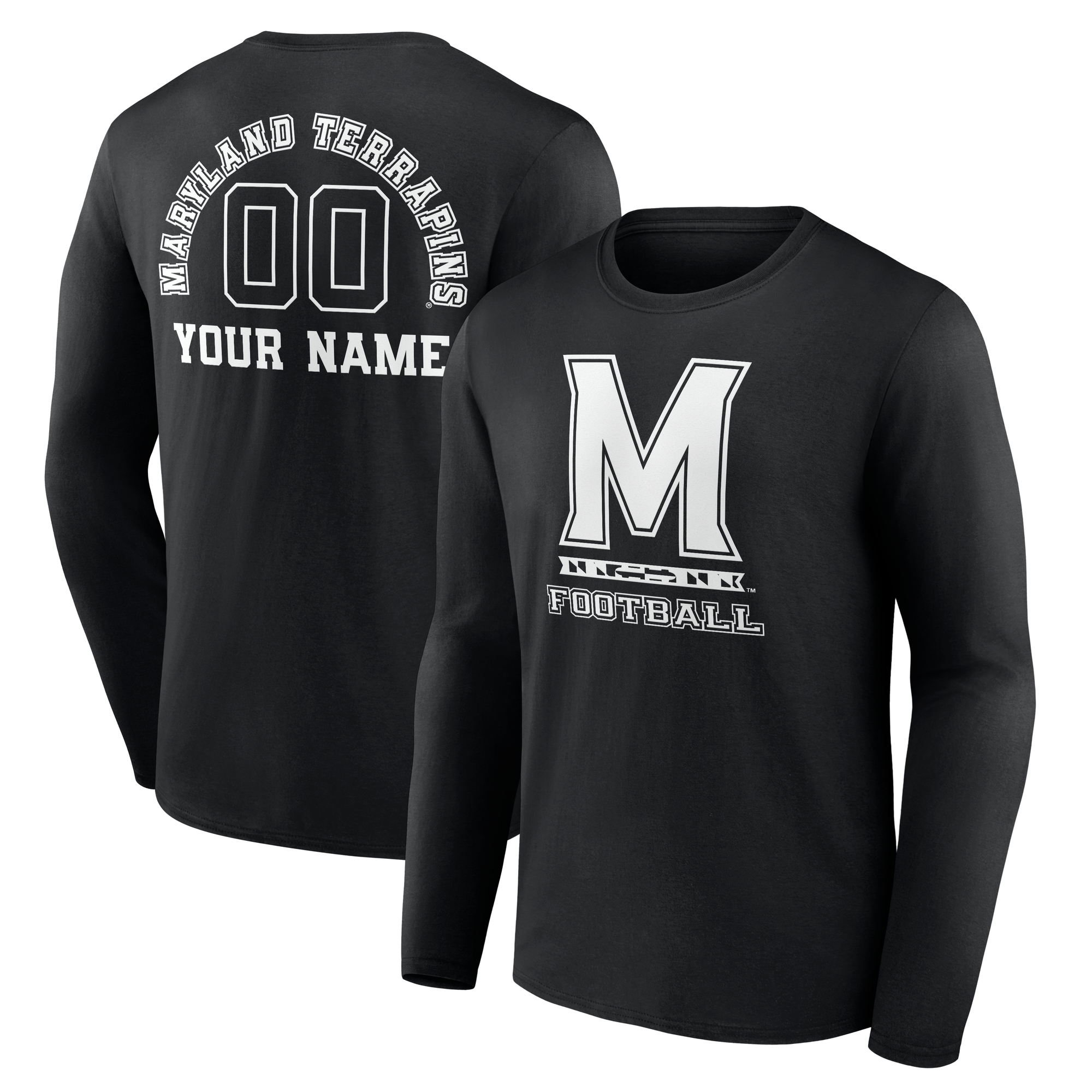 Men's Black Maryland Terrapins Personalized Name & Number Monochrome Long Sleeve T-Shirt