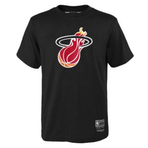 Youth Mitchell & Ness Black Miami Heat Hardwood Classics Retro Logo T-Shirt