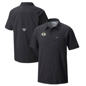 Men's Columbia  Black Green Bay Packers Slack Tide Omni-Wick Button-Up Camp Shirt