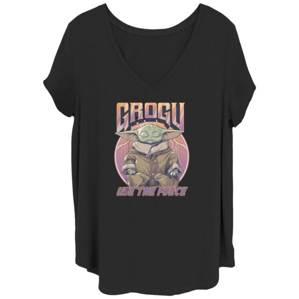 Women's Mad Engine Grogu Black The Mandalorian Zen Graphic Plus Size V-Neck T-Shirt