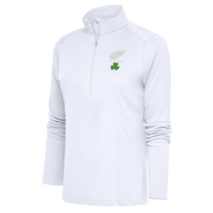 Women's Antigua  White Detroit Red Wings Shamrock Tribute Half-Zip Pullover Top