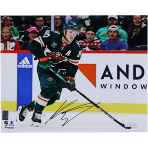 Kirill Kaprizov Minnesota Wild Autographed 16" x 20" Green Jersey with Puck Photograph