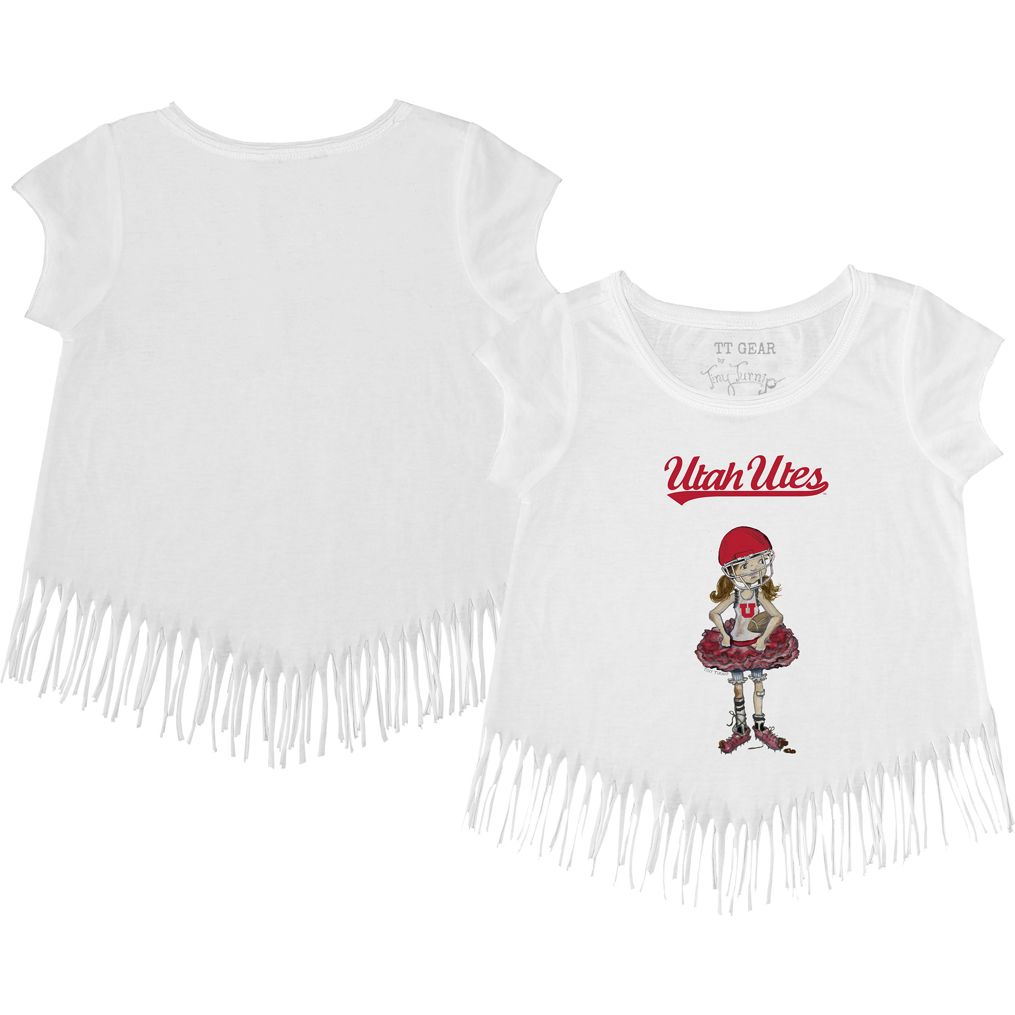 Girls Youth Tiny Turnip White Utah Utes Babes Fringed T-Shirt