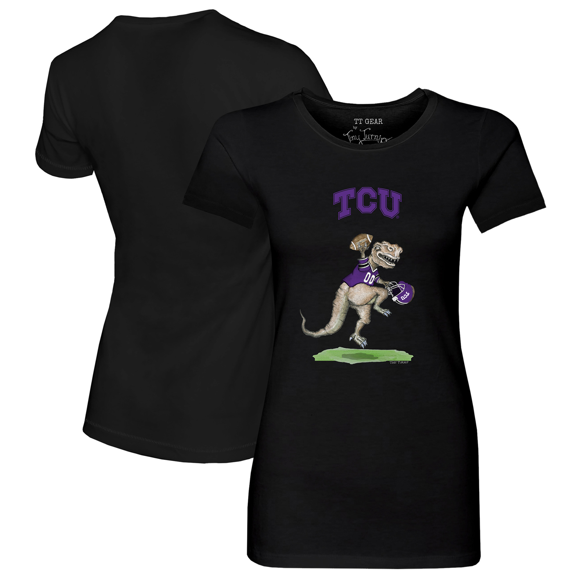 Women's Tiny Turnip Black TCU Horned Frogs T-Rex T-Shirt