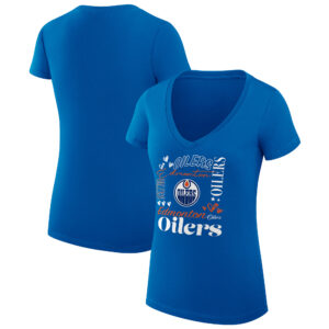 Women's G-III 4Her by Carl Banks Royal Edmonton Oilers Collage Team Graphic Fitted T-Shirt