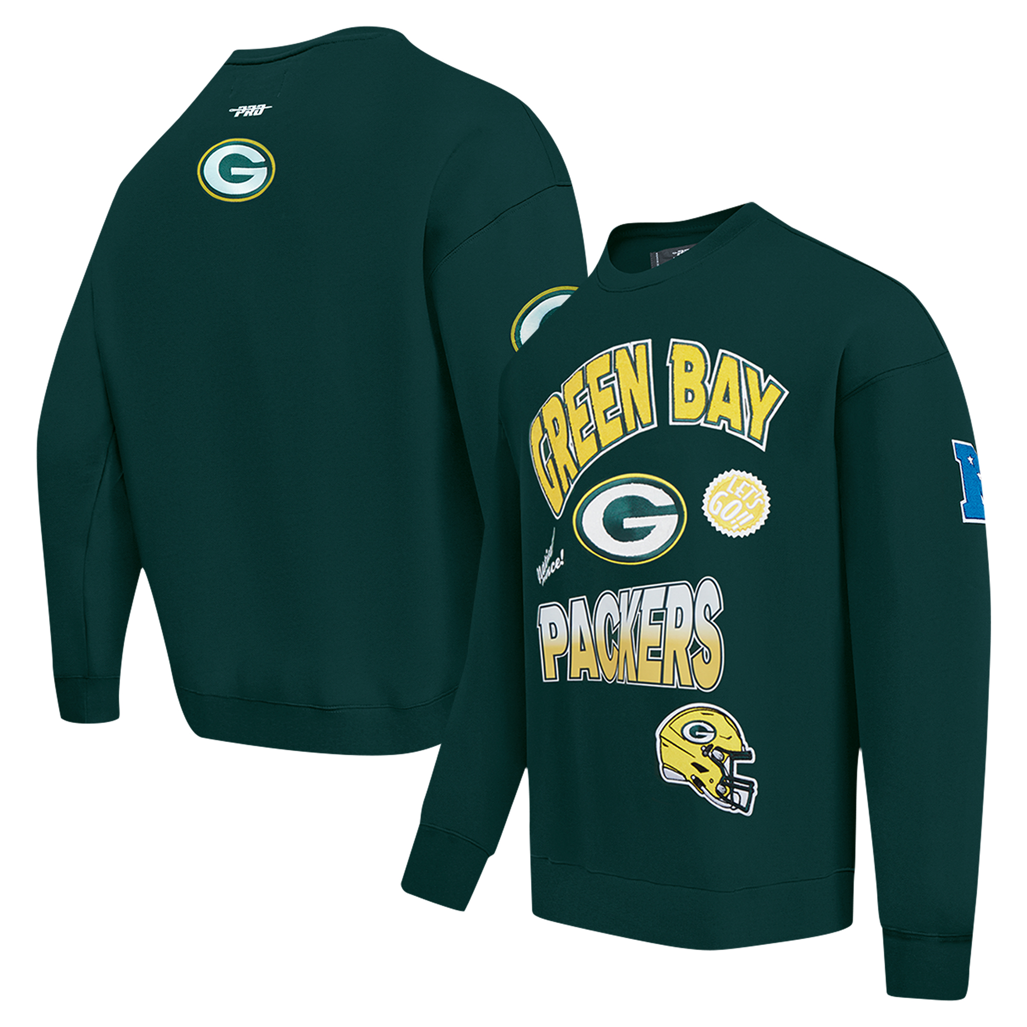 Men's Pro Standard Green Green Bay Packers Turn It Up Drop Shoulder Pullover Sweatshirt