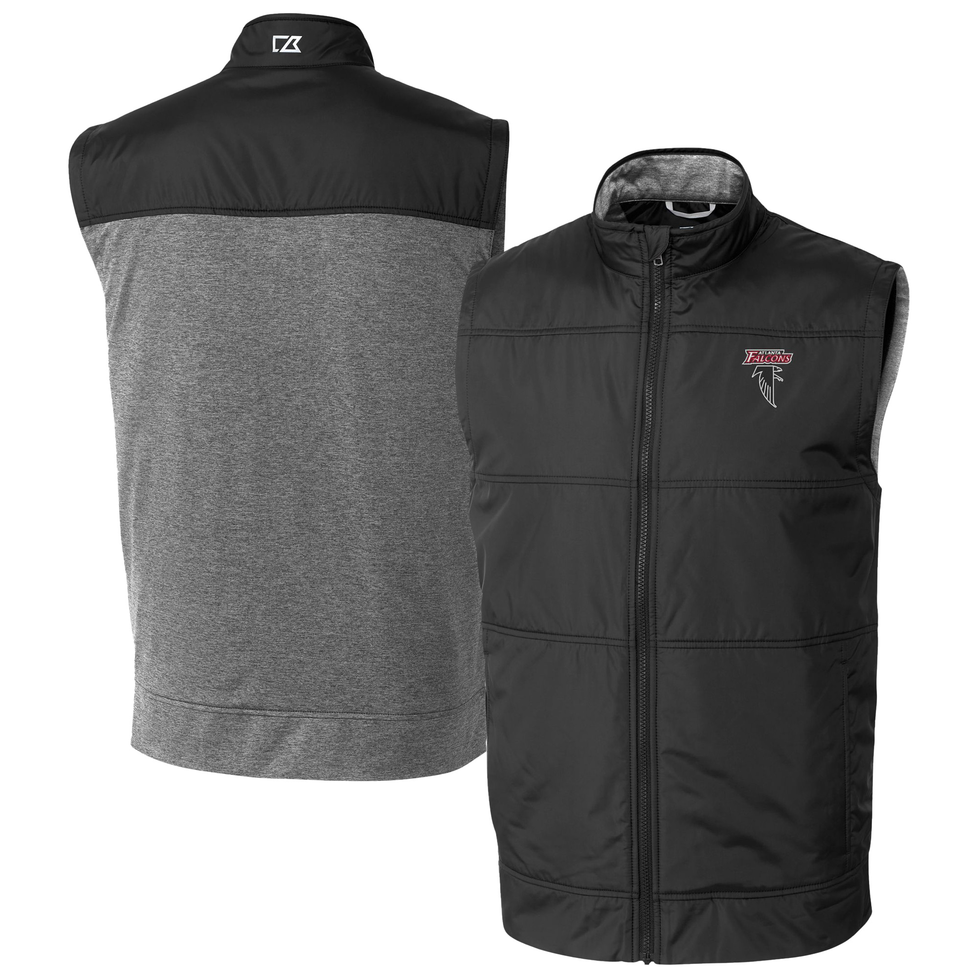 Men's Cutter & Buck Black Atlanta Falcons Stealth Hybrid Quilted DryTec Full-Zip Windbreaker Vest
