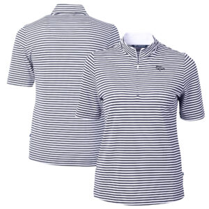 Women's Cutter & Buck Navy Denver Broncos Virtue Eco Pique Stripe Recycled Quarter-Zip Pullover Top