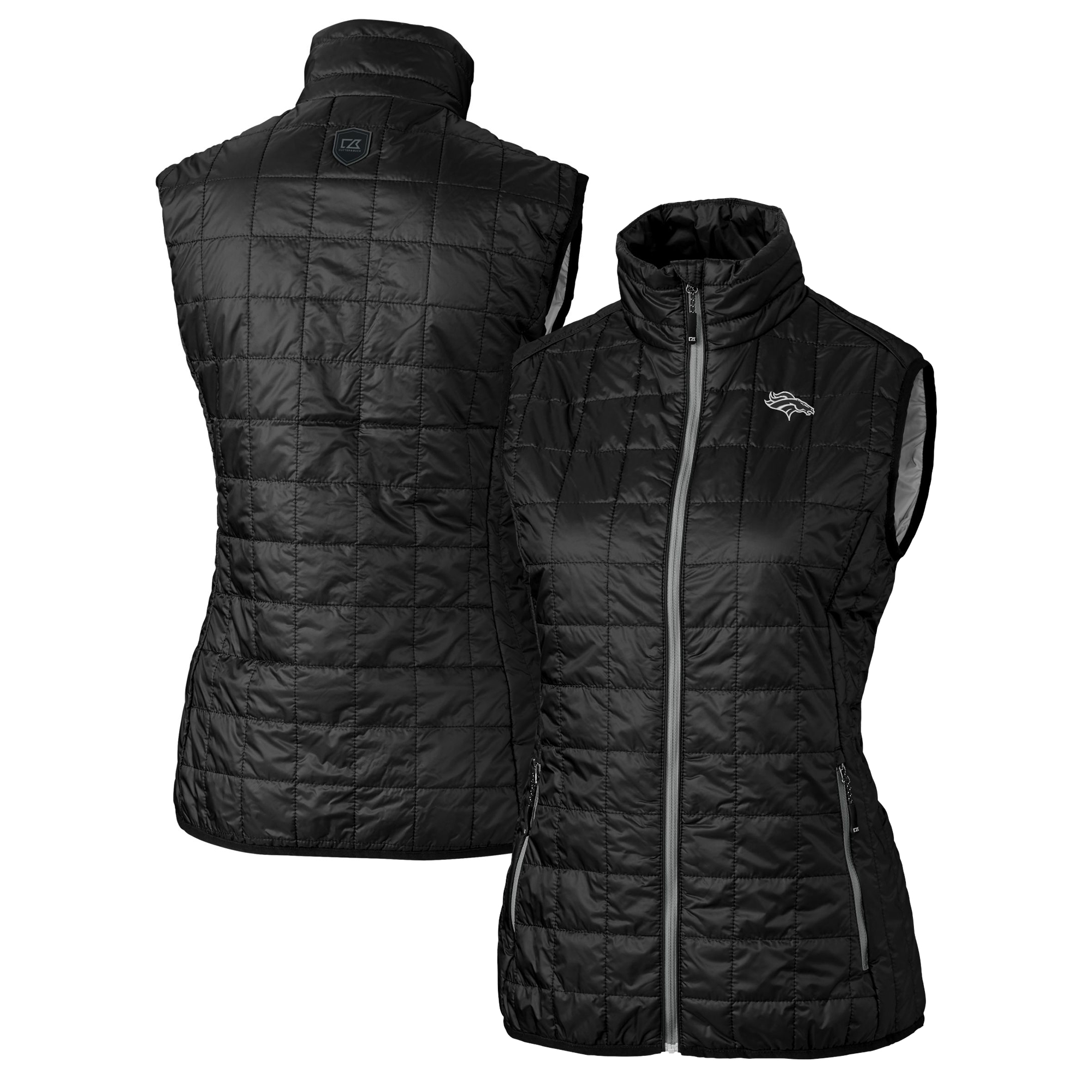 Women's Cutter & Buck Black Denver Broncos Rainier PrimaLoft Eco Insulated Full-Zip Puffer Vest