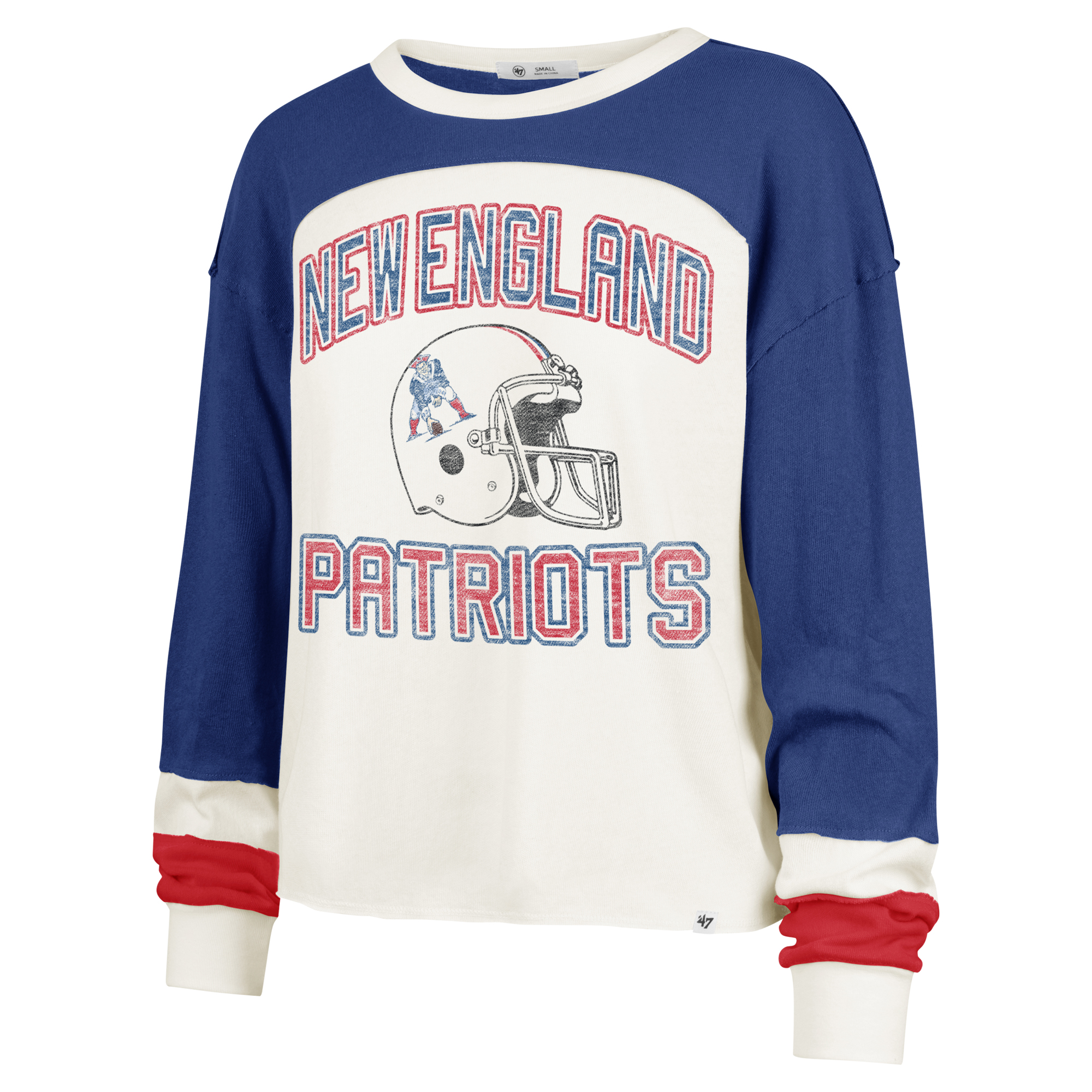 Women's '47 Cream New England Patriots Double Header Curve Raglan Long Sleeve Crop Top - Image 3