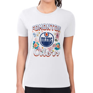 Women's G-III 4Her by Carl Banks White Edmonton Oilers Flower Logo Fitted T-Shirt