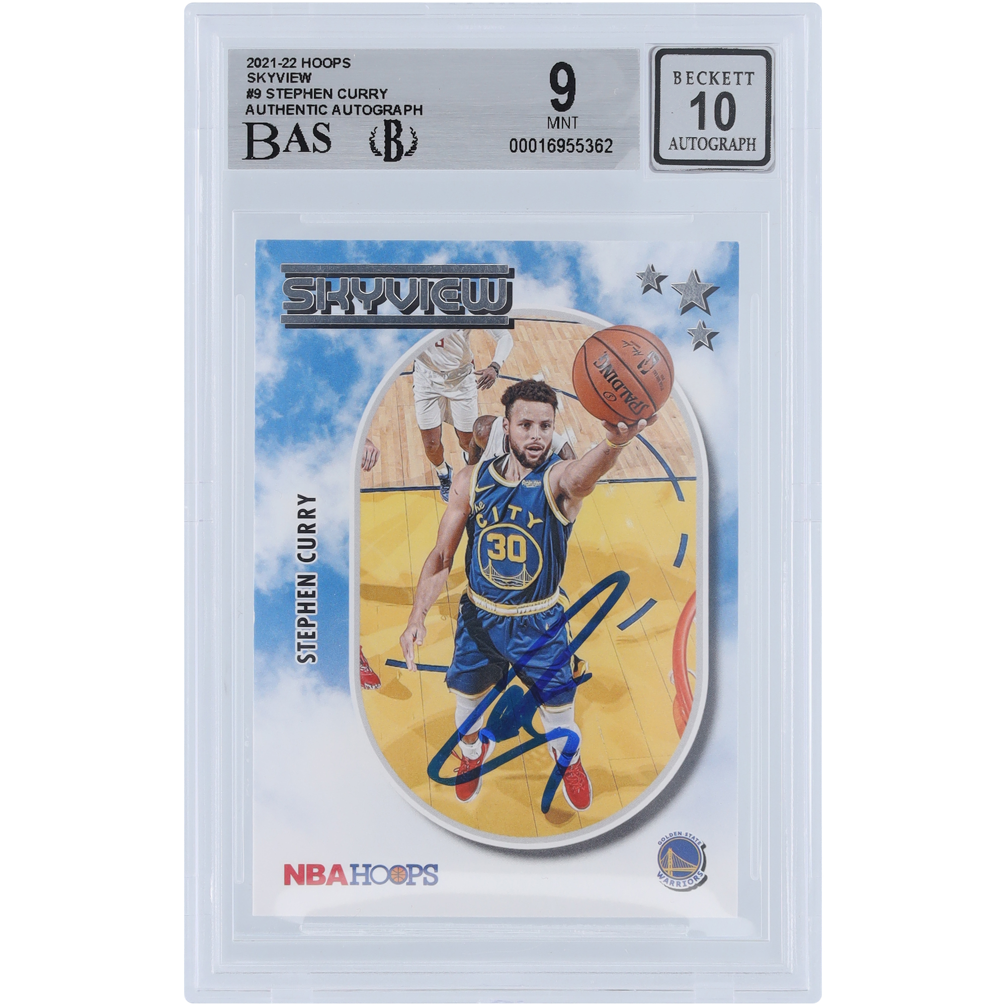 Stephen Curry Golden State Warriors Autographed 2021-22 Panini Hoops Skyview #9 BAS Authenticated 9/10 Card