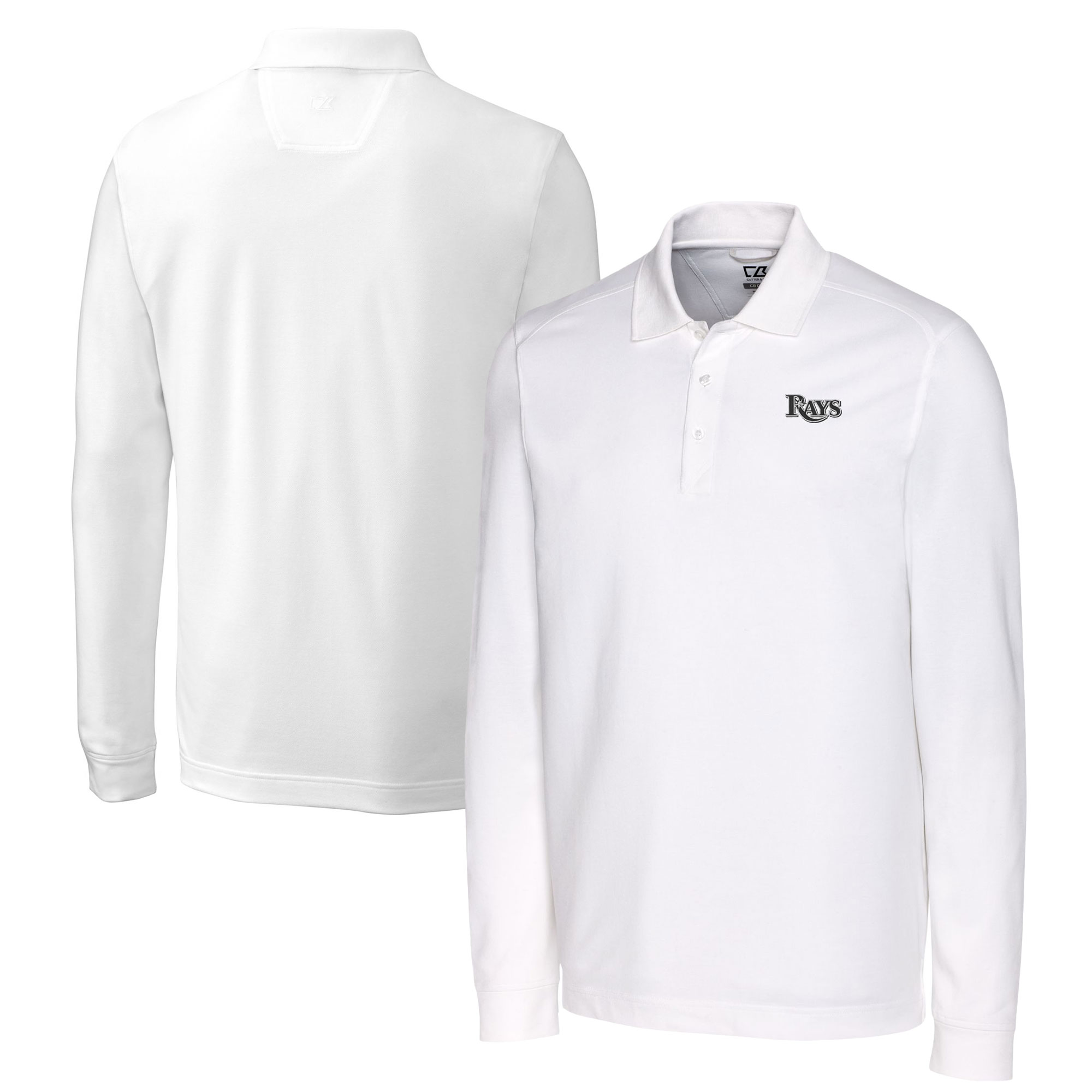 Men's Cutter & Buck White Tampa Bay Rays Big & Tall Advantage Eco Pique DryTec Tri-Blend Long Sleeve Polo