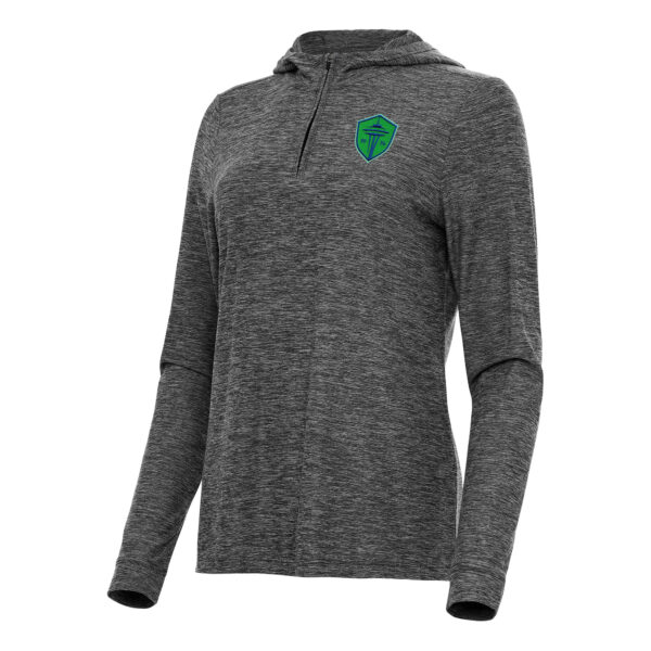 Women's Antigua Heather Black Seattle Sounders FC Daybreak Quarter-Zip Hoodie