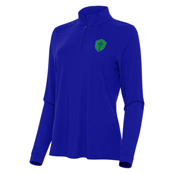 Women's Antigua Blue Seattle Sounders FC Logo Intent Quarter-Zip Top