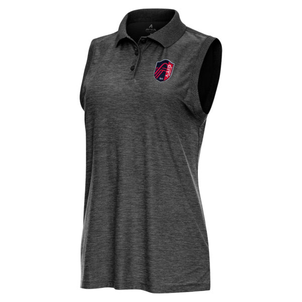 Women's Antigua Heather Black St. Louis City SC Recap Sleeveless Polo
