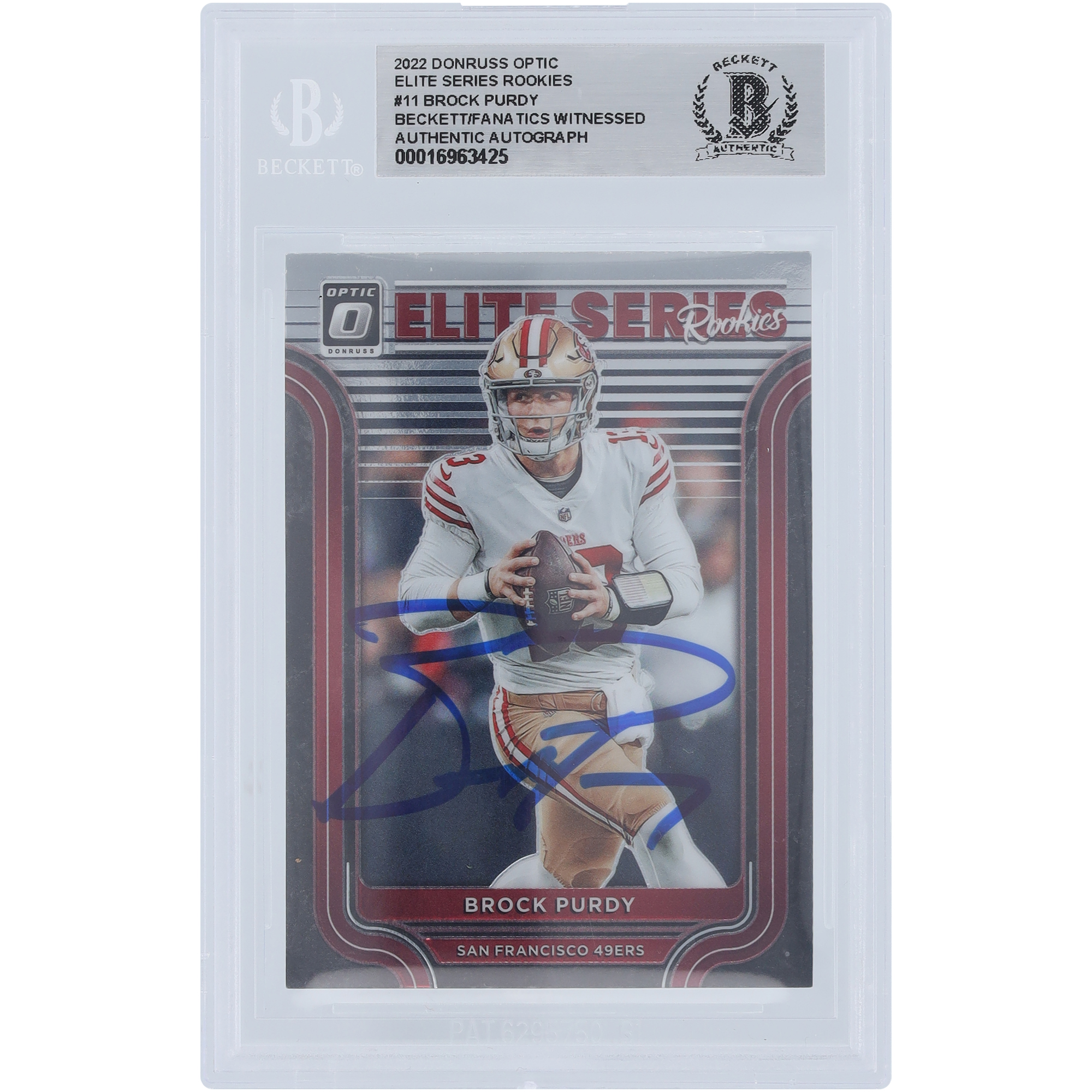 Brock Purdy San Francisco 49ers Autographed 2022 Panini Donruss Optic Elite Series Rookies #ESR-11 Beckett Fanatics Witnessed Authenticated Rookie Card - Image 4