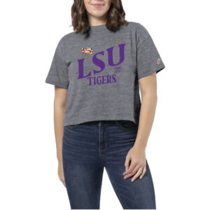 Women's Heather Gray LSU Tigers Intramural Midi Tri-Blend Cropped T-Shirt