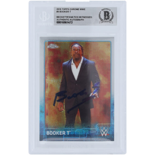 Booker T WWE Autographed 2015 Topps Chrome #9 Beckett Fanatics Witnessed Authenticated Card