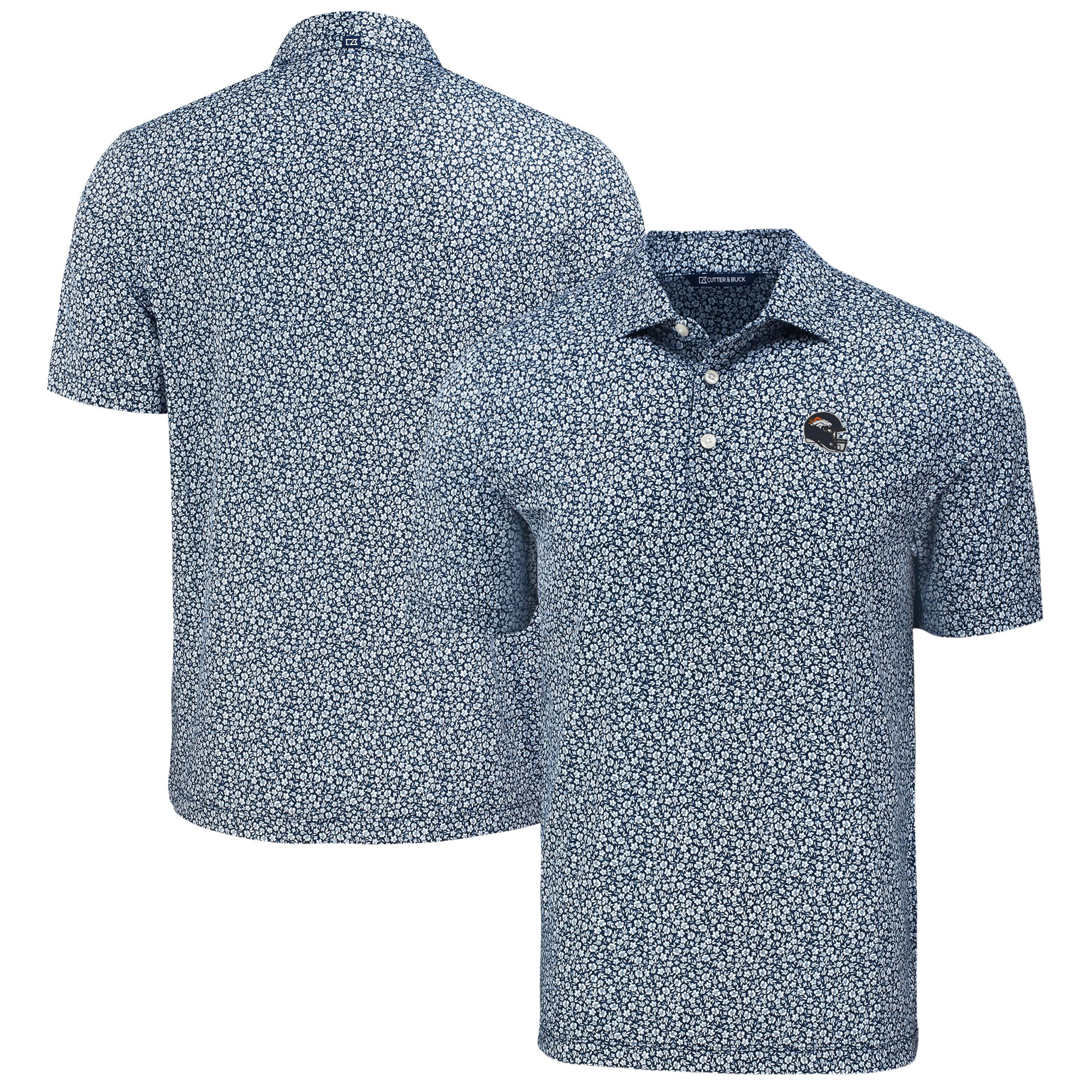 Men's Cutter & Buck Navy Denver Broncos Pike Eco Flora Print Polo - Image 2